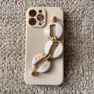 iPhone 13 Pro Max Beige Case with Chain Strap